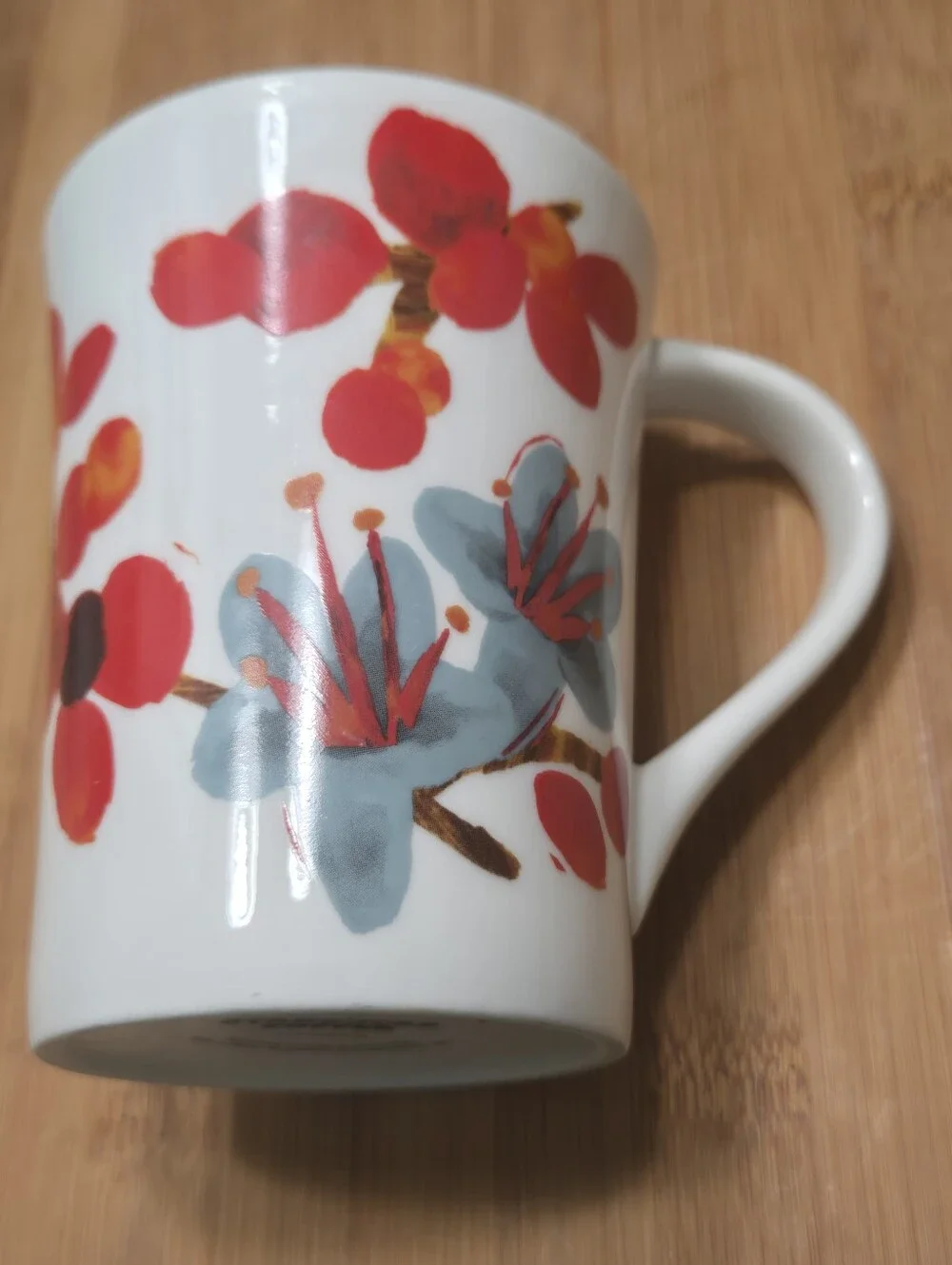 Starbucks Coffee Bean Blue Flowers Red Coffee Beans Floral Coffee Cup 12oz Mug